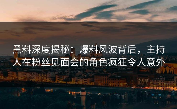 黑料深度揭秘：爆料风波背后，主持人在粉丝见面会的角色疯狂令人意外