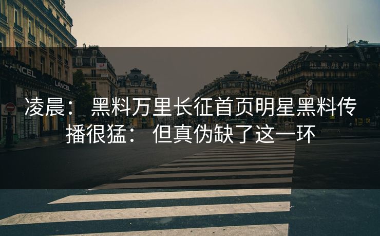 凌晨： 黑料万里长征首页明星黑料传播很猛： 但真伪缺了这一环