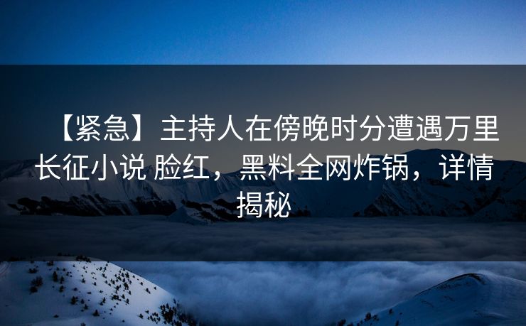 【紧急】主持人在傍晚时分遭遇万里长征小说 脸红，黑料全网炸锅，详情揭秘