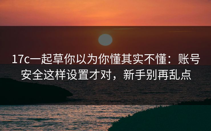 17c一起草你以为你懂其实不懂：账号安全这样设置才对，新手别再乱点
