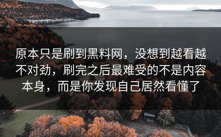 原本只是刷到黑料网，没想到越看越不对劲，刷完之后最难受的不是内容本身，而是你发现自己居然看懂了